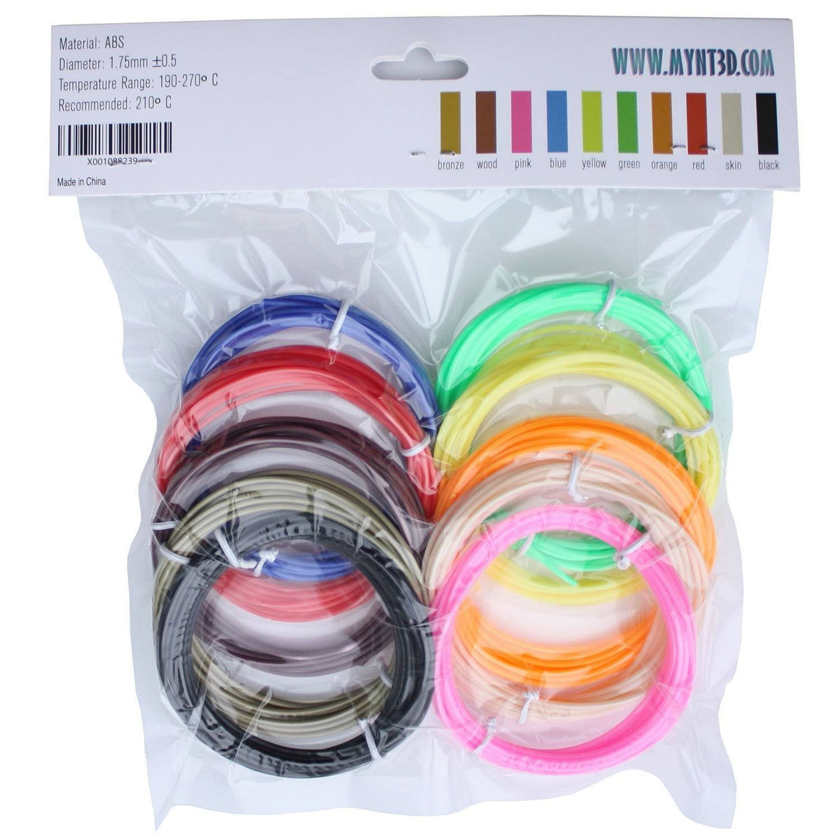 ABS Filament Refill Pack (10 color, 3m each)