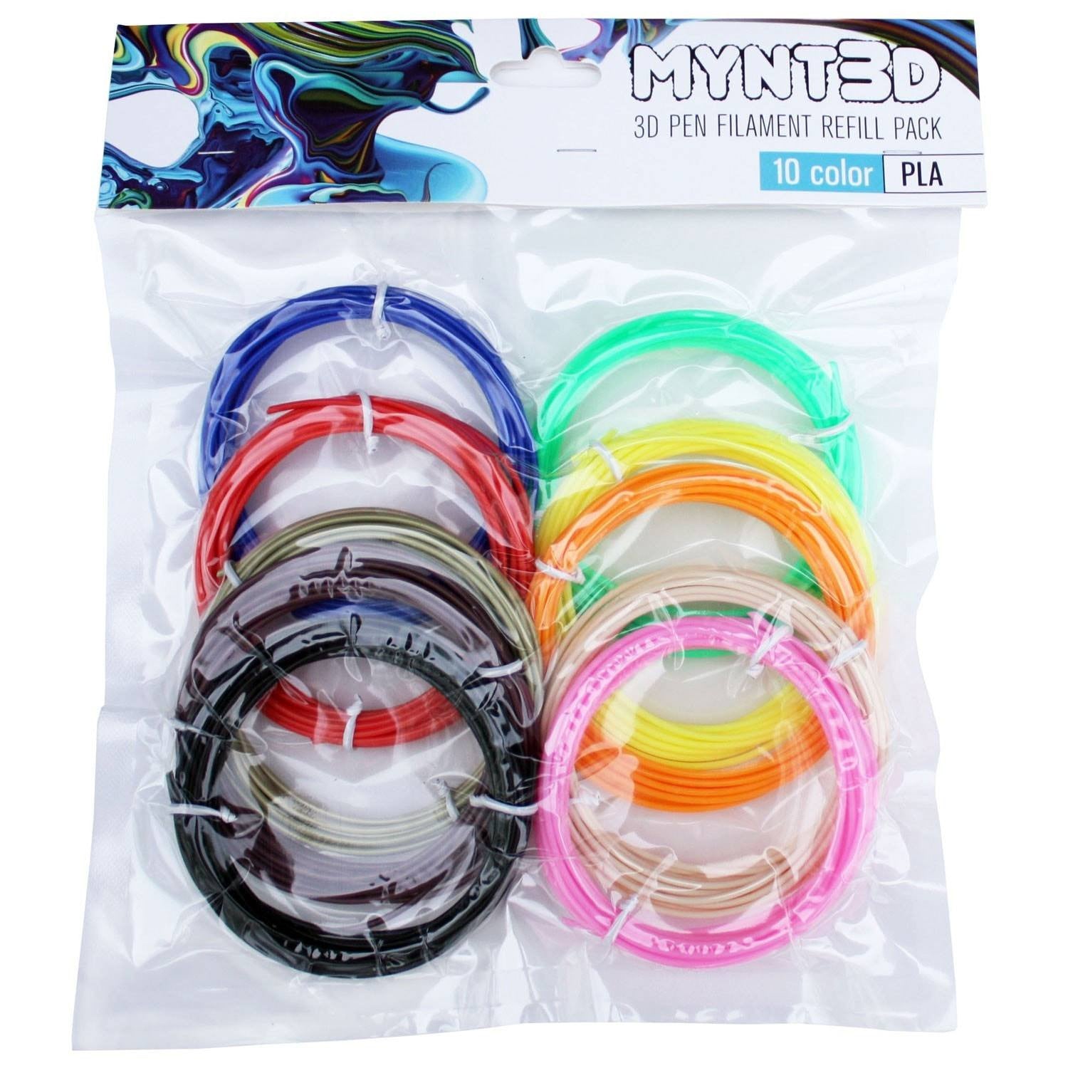 MYNT3D PLA 3D Pen Filament Refill Pack (10 Color, 3M Each)